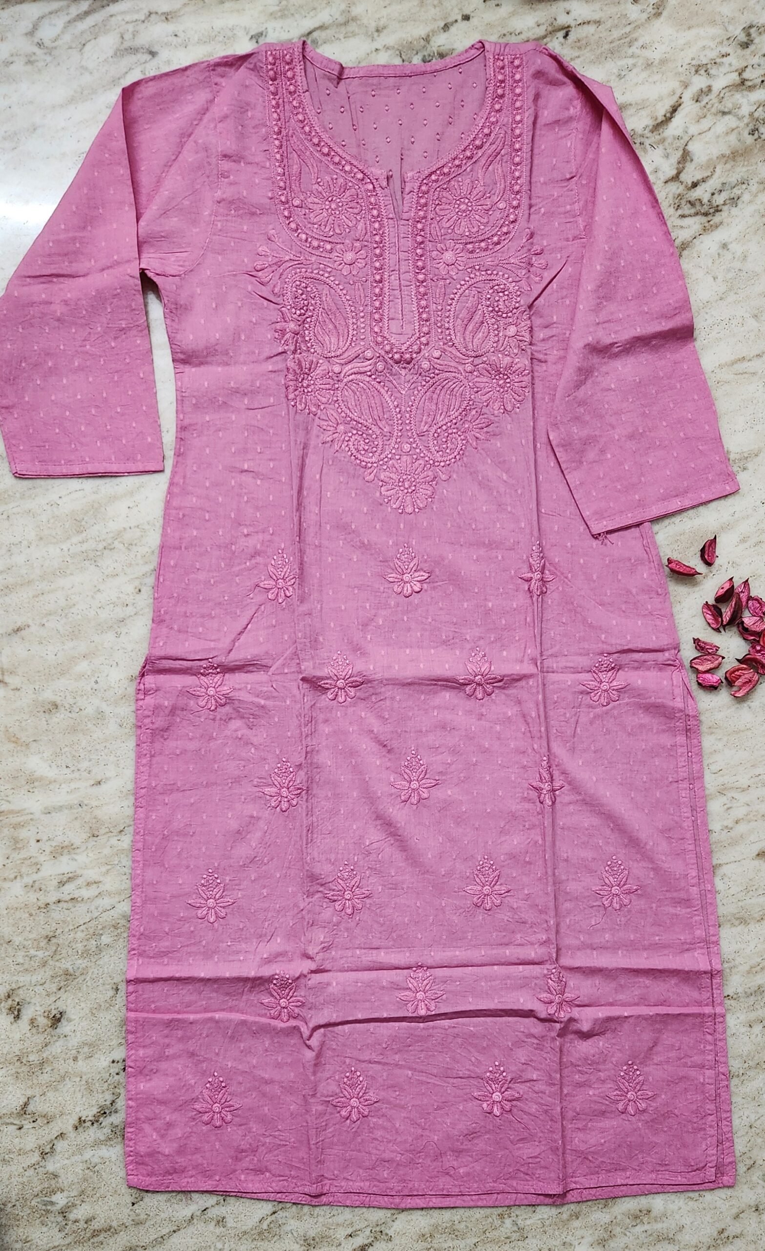 Lucknowi Embroidered Dobby Cotton Kurti