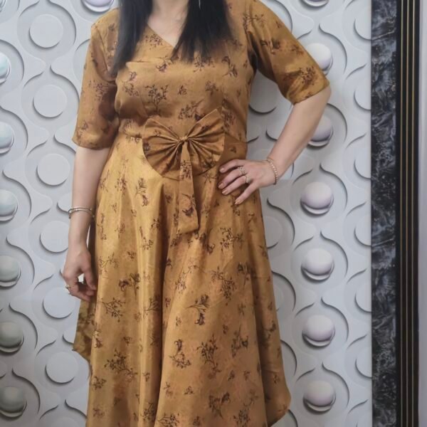 Dark Mustard Crepe Cocktail Dress