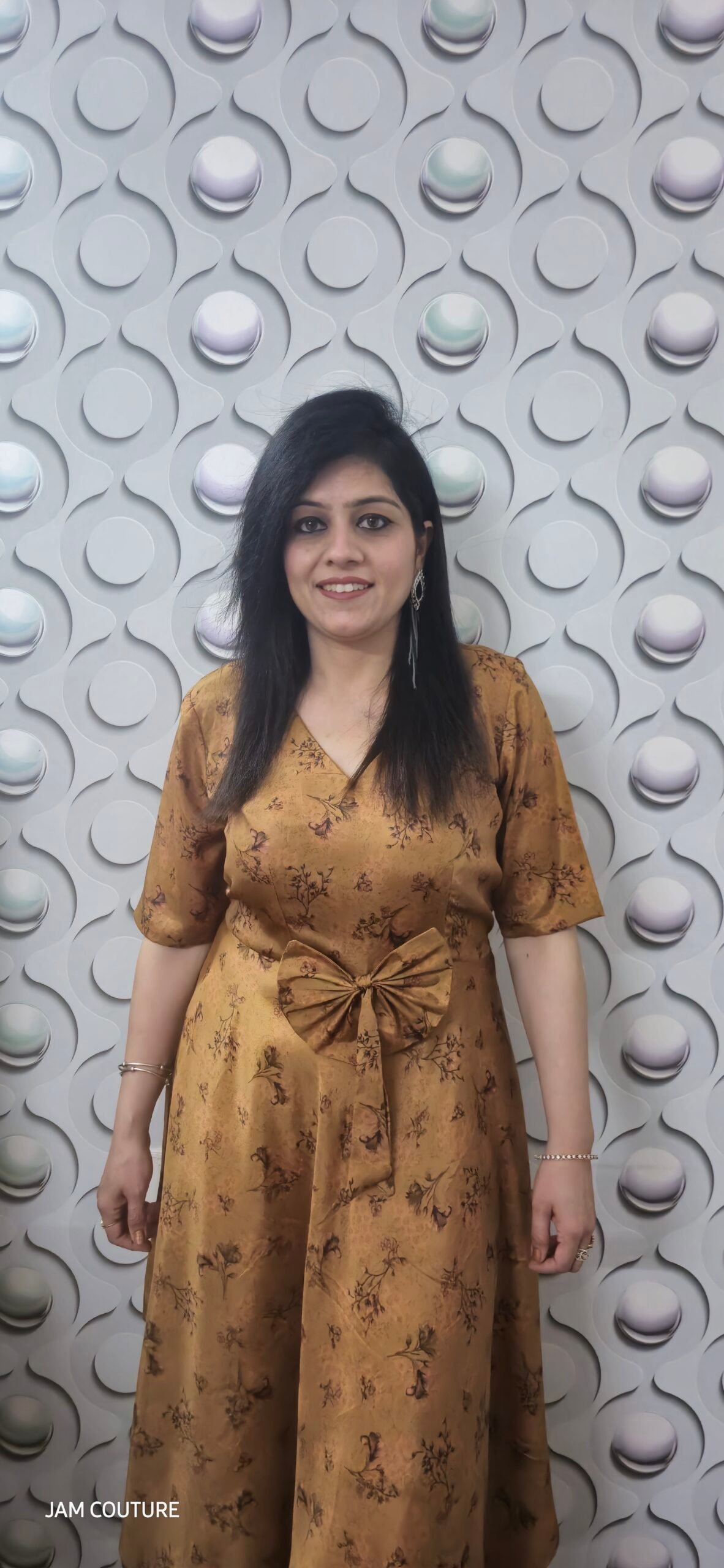 Dark Mustard Crepe Cocktail Dress