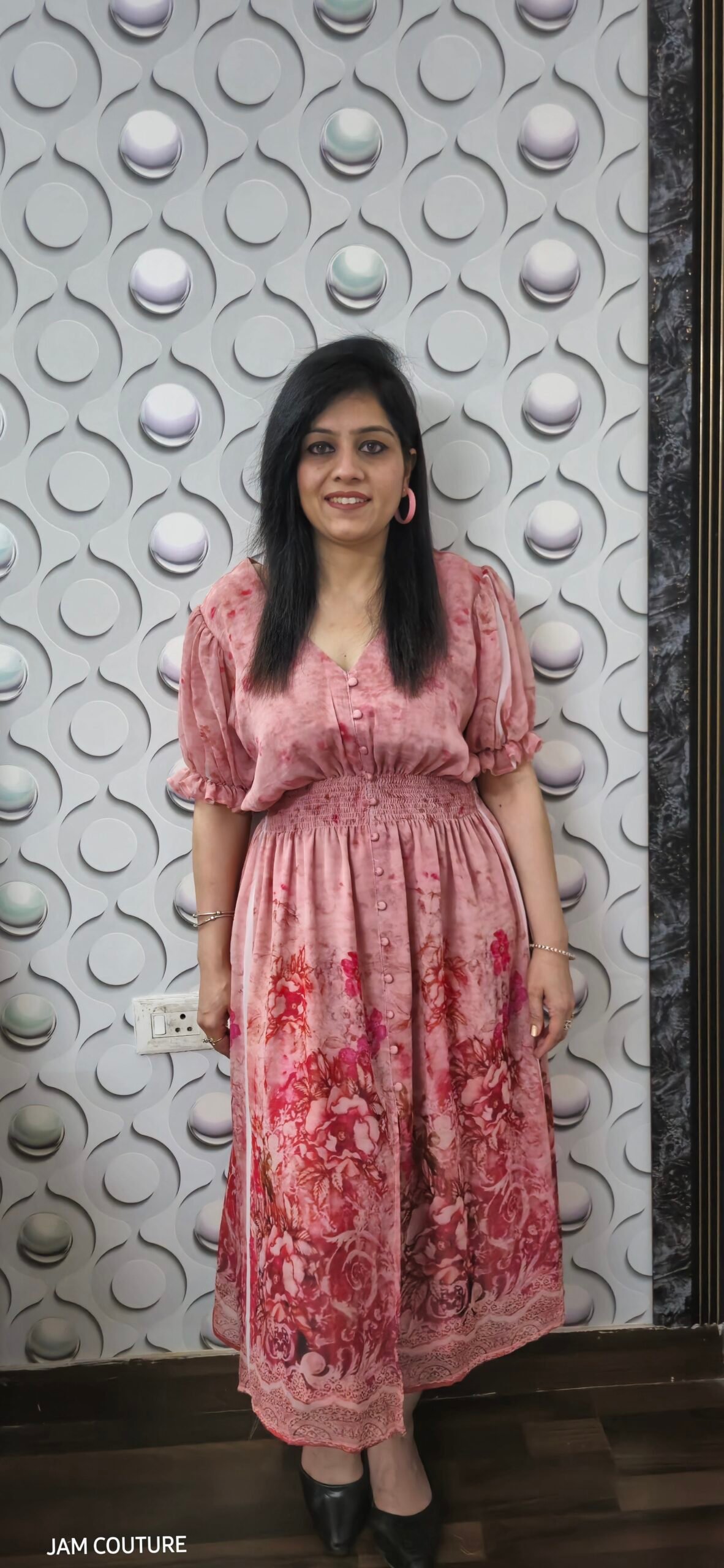 Pink Floral Chiffon Cocktail Dress