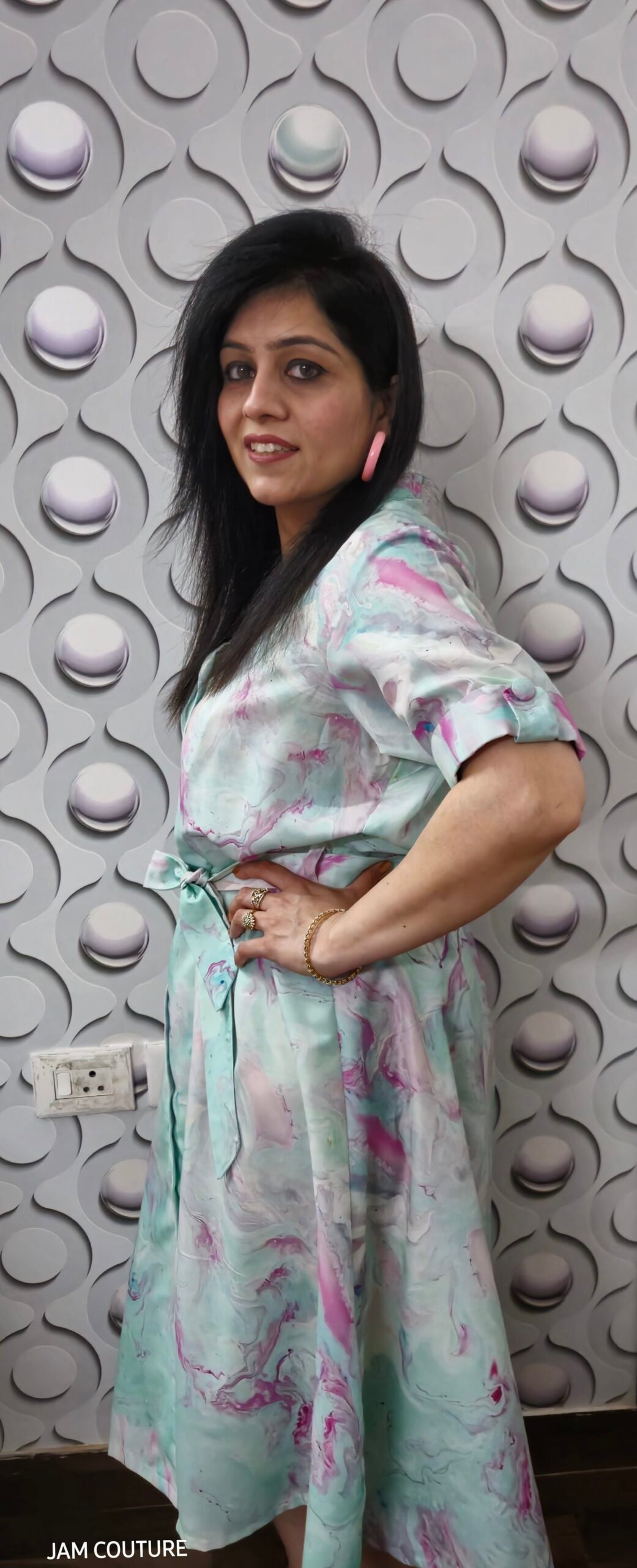 Elegant Muslin Fabric Dress with Marble Abstract Print