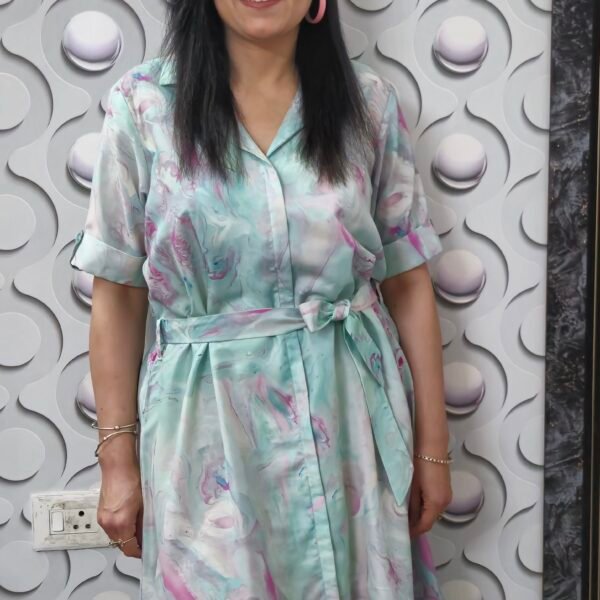 Elegant Muslin Fabric Dress with Marble Abstract Print