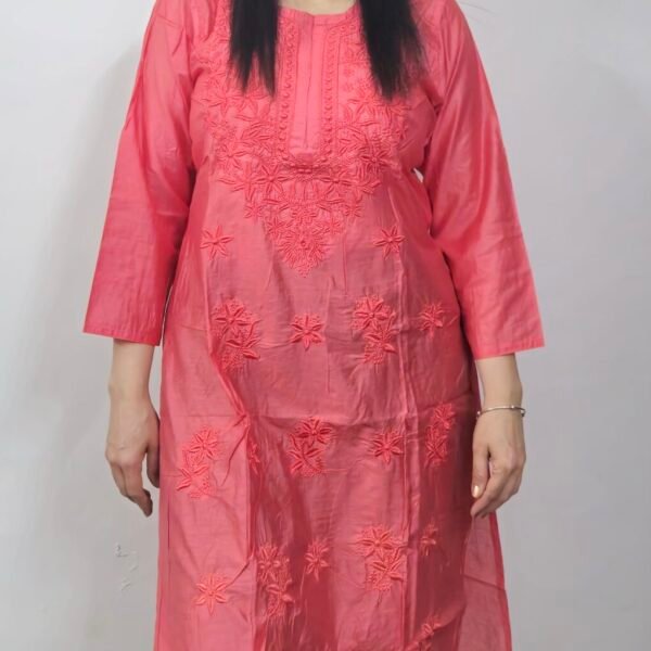 Chanderi Lucknowi Embroidered Kurti