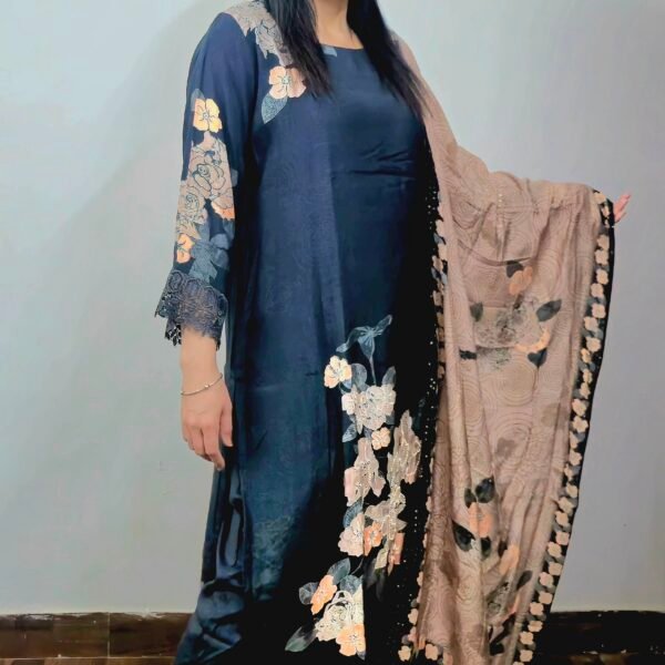 Elegant Muslin Designer Suit with Lace Work