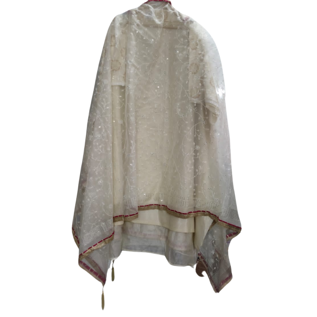 Off-White Chanderi Silk Embroidered Unstitched Suit