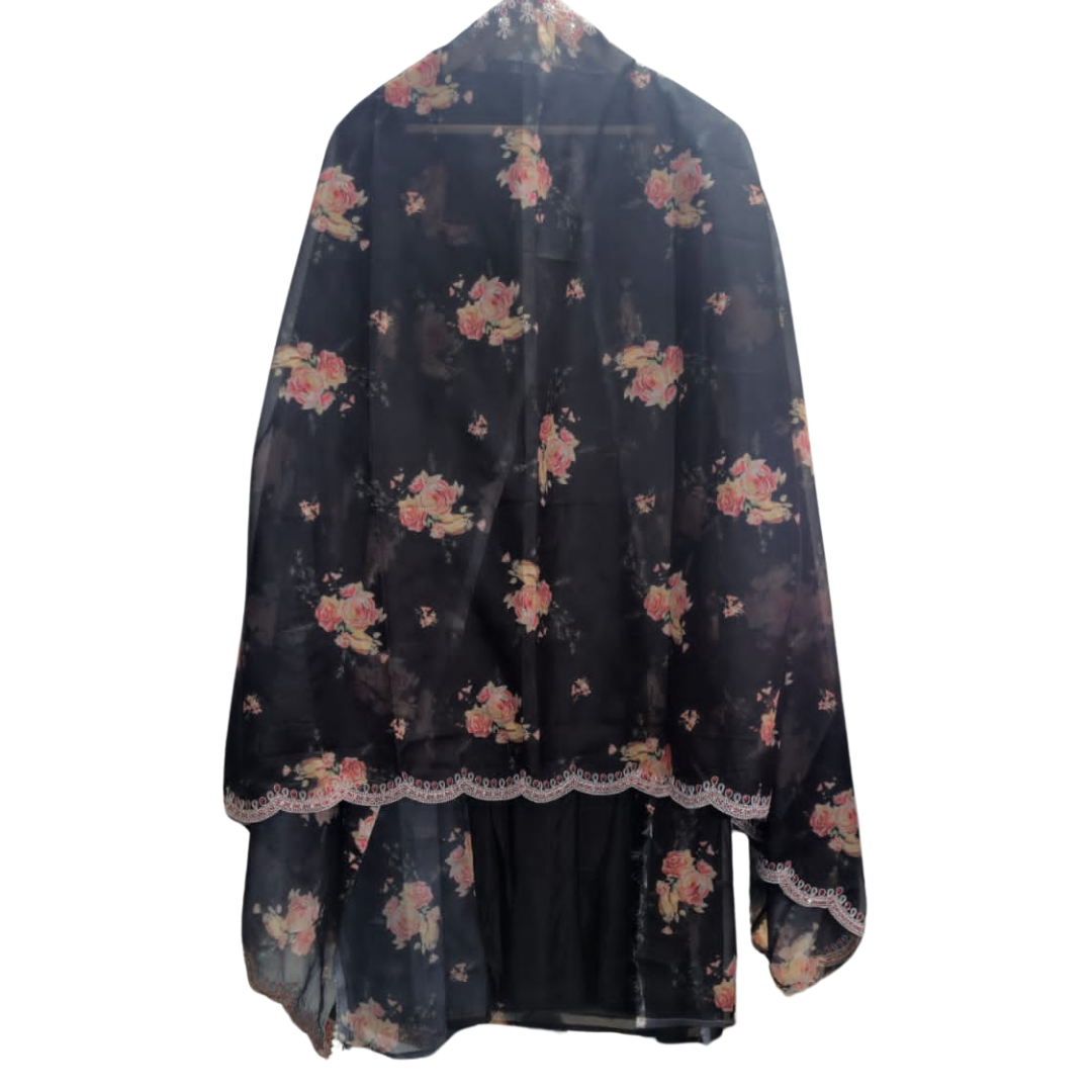 Timeless Black Glass Organza Embroidered Unstitched Suit