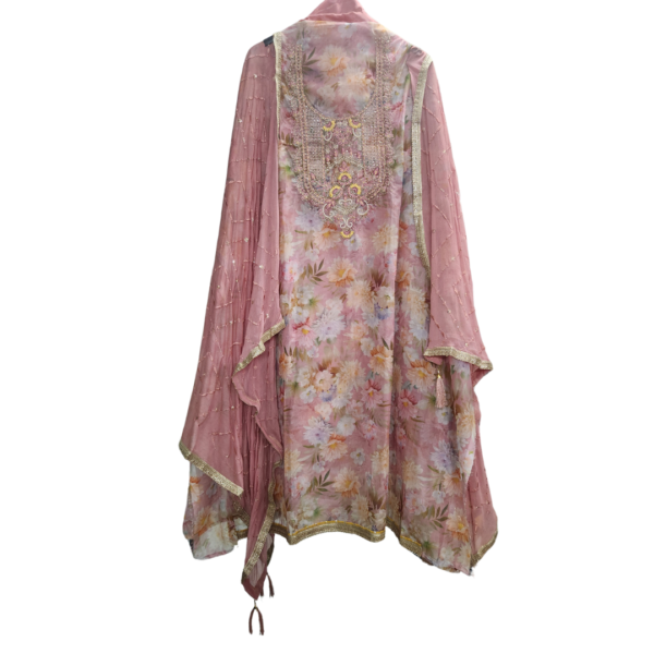 Elegant Peach Soft Organza Embroidered Unstitched Suit