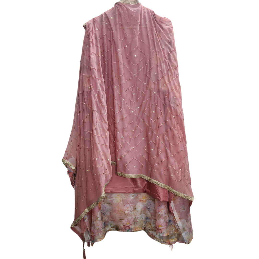 Elegant Peach Soft Organza Embroidered Unstitched Suit