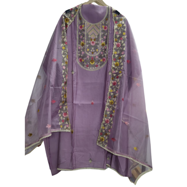 Elegant Purple Muslin Embroidered Unstitched Suit