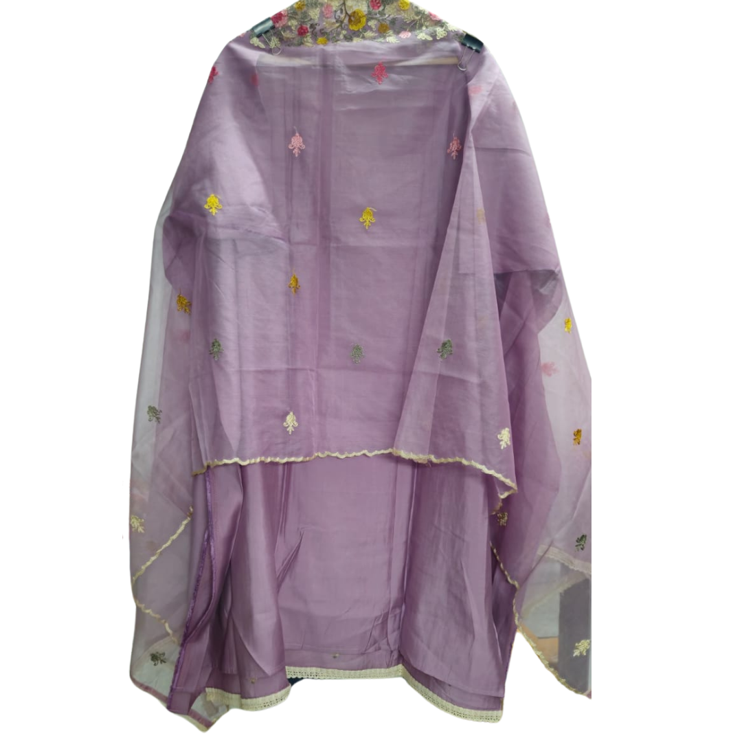 Elegant Purple Muslin Embroidered Unstitched Suit