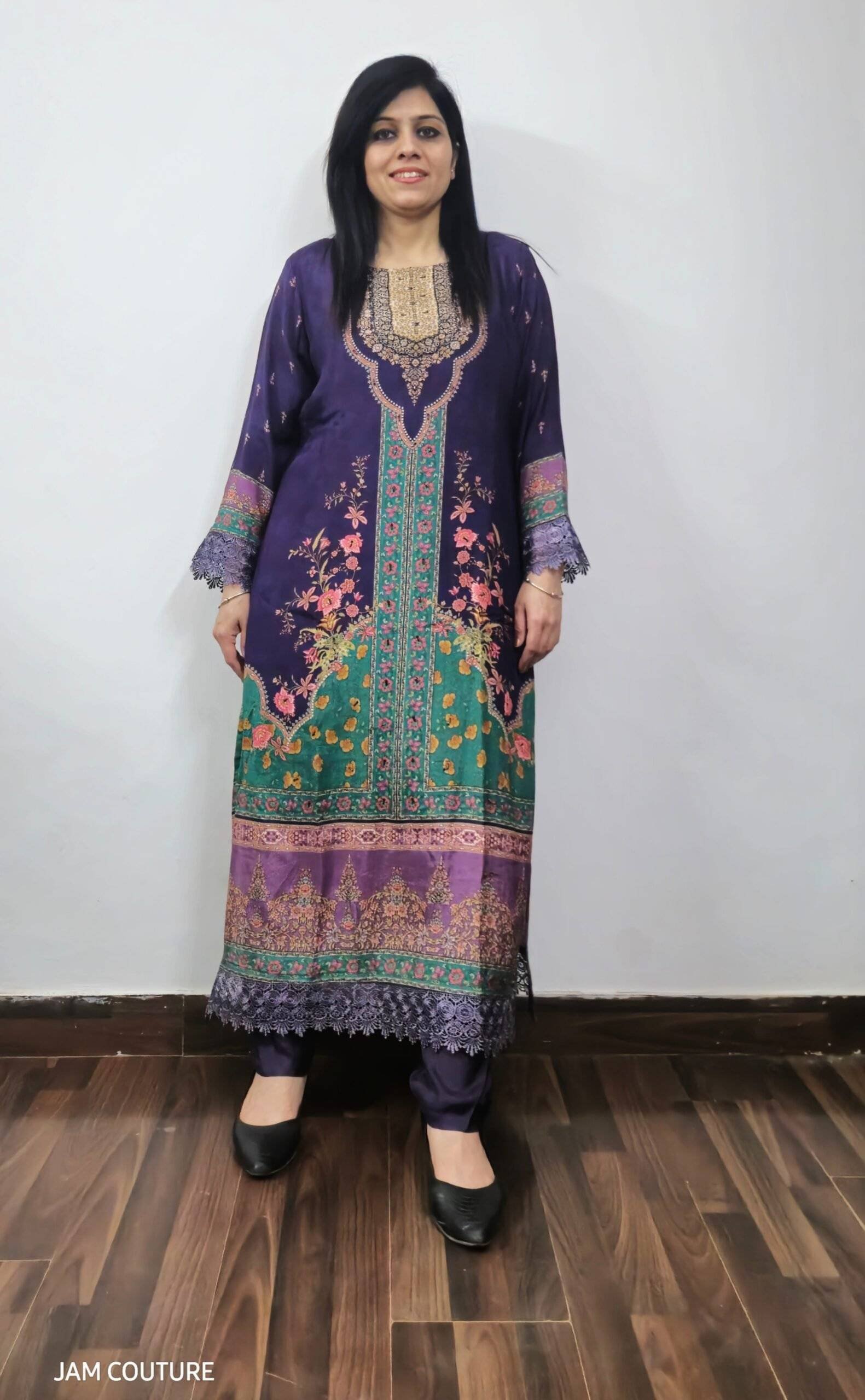 Graceful Purple Muslin Designer Suit