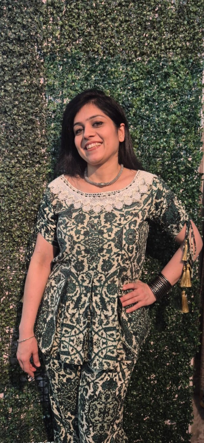 Green Abstract Print With Designer Neck