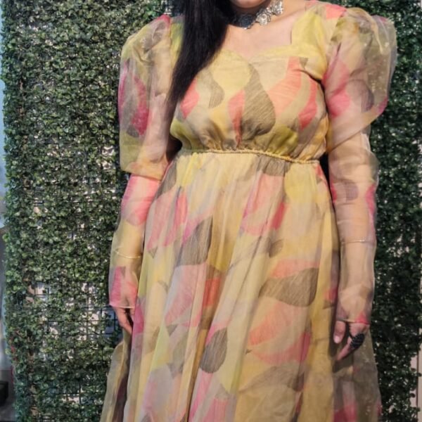 Elegant Abstract Print Party Gown