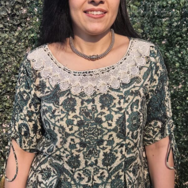 Green Abstract Print With Designer Neck