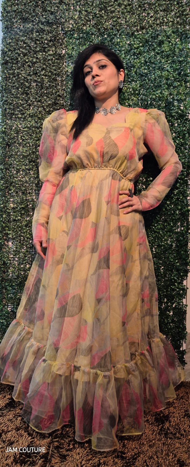 Elegant Abstract Print Party Gown