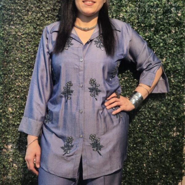 Timeless Charm - Denim Blue Motifs Work Co-Ord