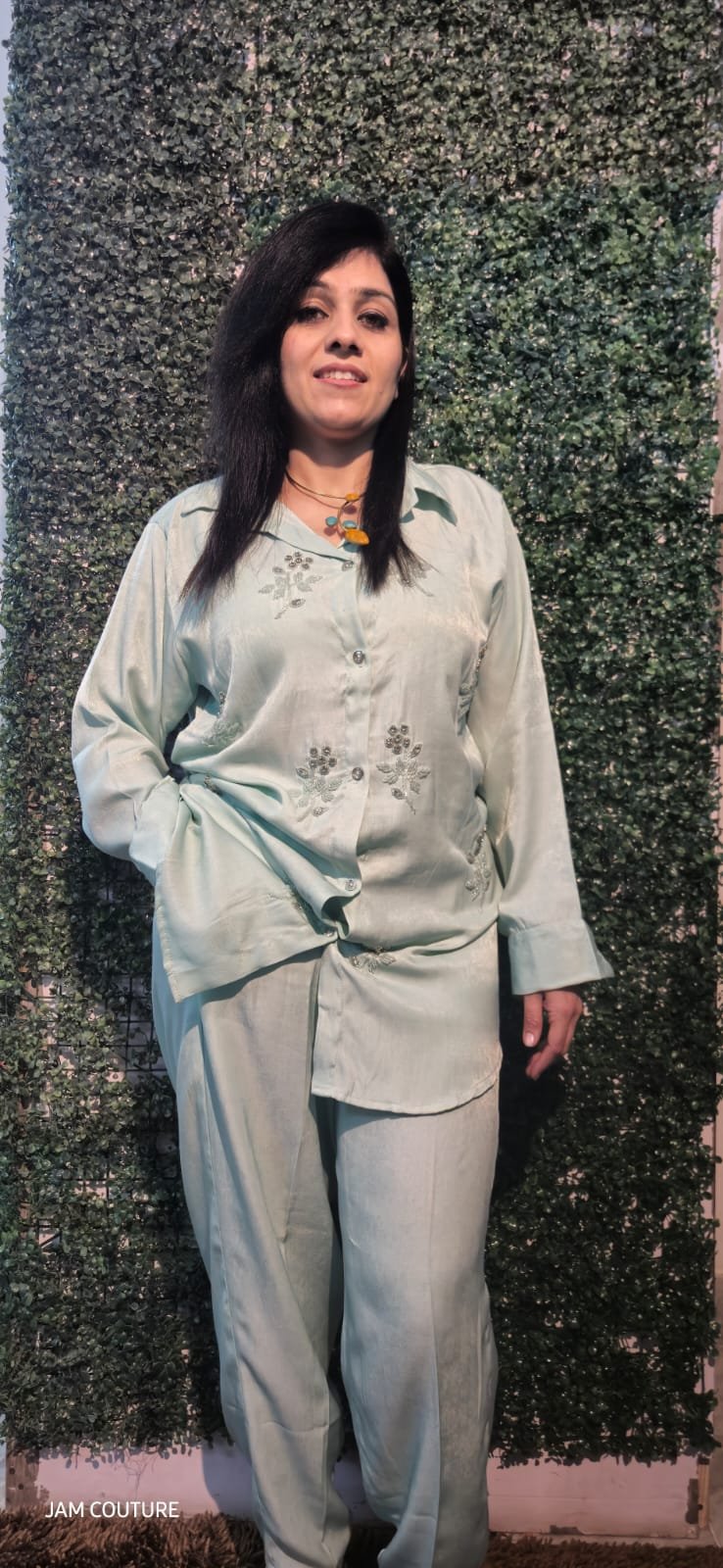 Serene Elegance – Mint Green Motifs Work Party Co-Ord