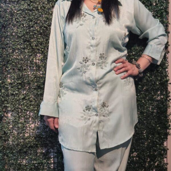 Serene Elegance - Mint Green Motifs Work Party Co-Ord