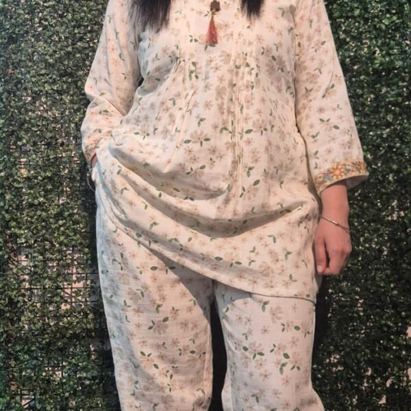 Sunshine - White Flower Print Pure Cotton Co-Ord Set