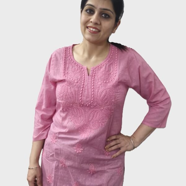 Lucknowi Embroidered Dobby Cotton Kurti