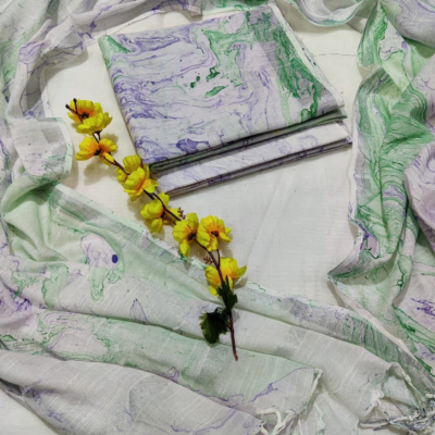 Linen Hand-block Print Unstitched Fabric