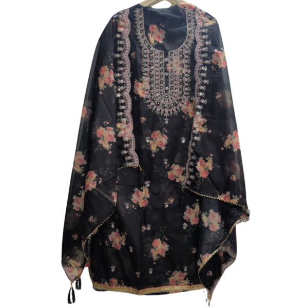 Timeless Black Glass Organza Embroidered Unstitched Suit