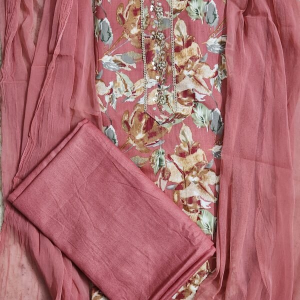 Unstitched Cambric Cotton Suit Embroidered Neck