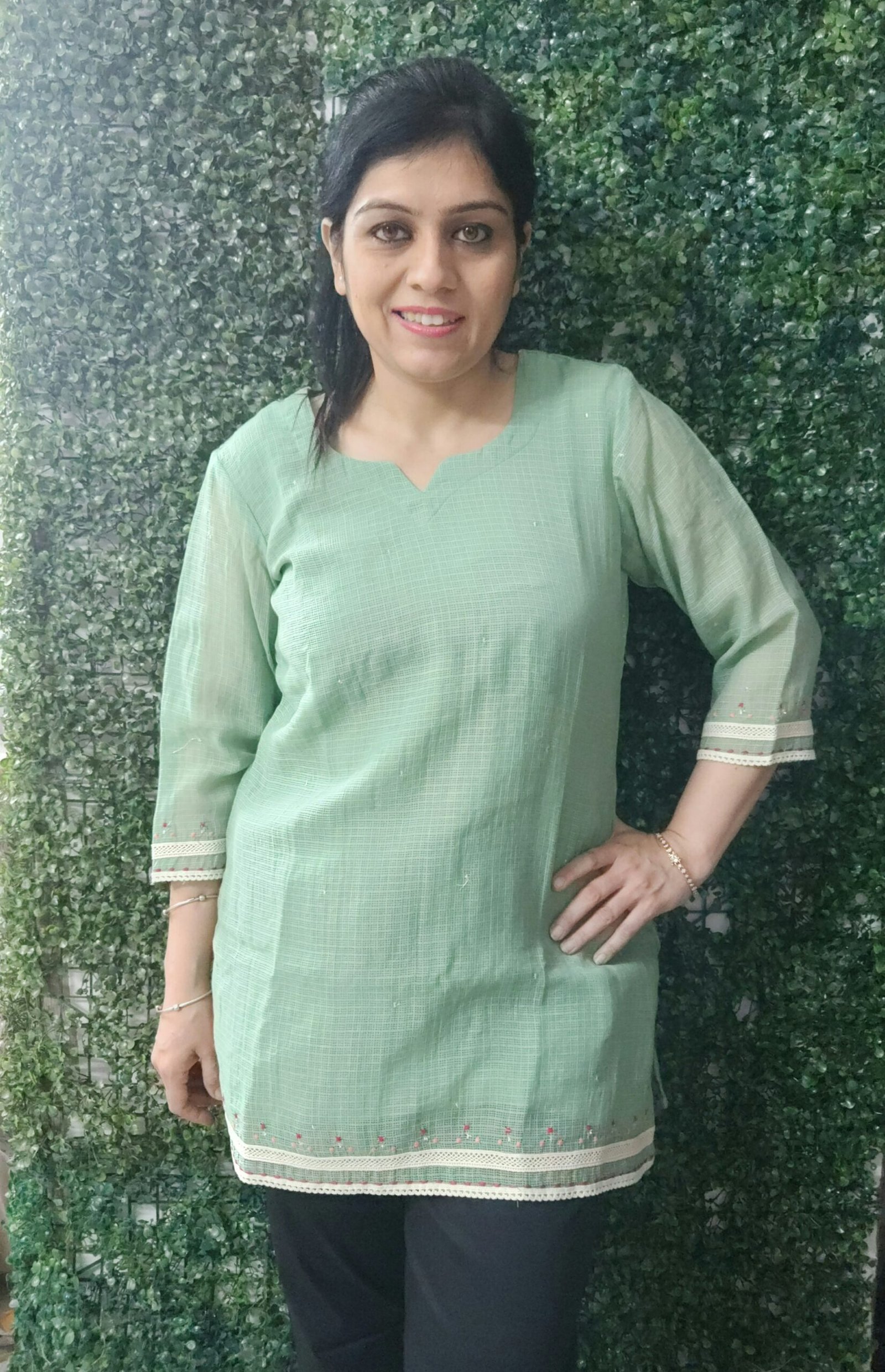 Cotton Lace Work Green Top