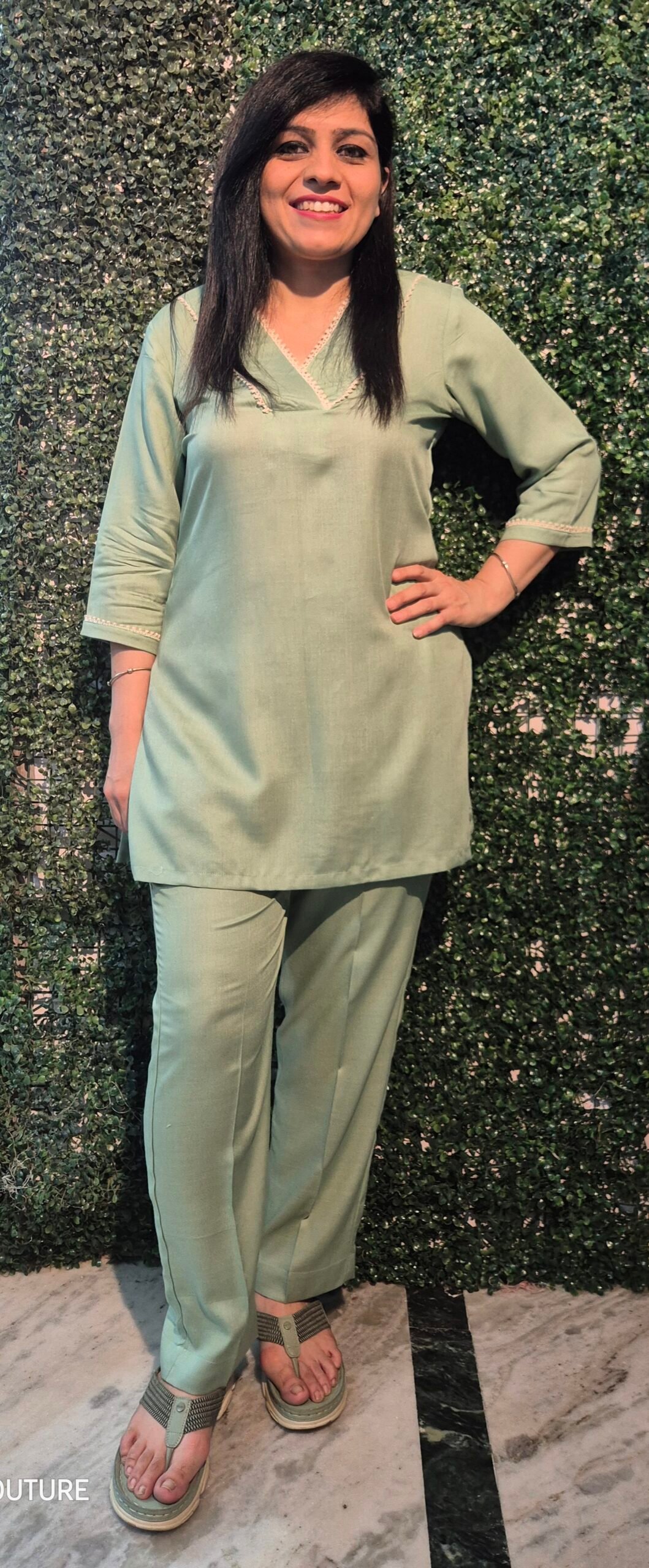 Ethereal Ease – Lace Neck Rayon Cotton Cord Set